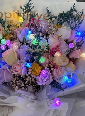 鲜花包装网红水晶灯串LED2米灯花艺彩灯闪灯花束礼物包花配件装饰