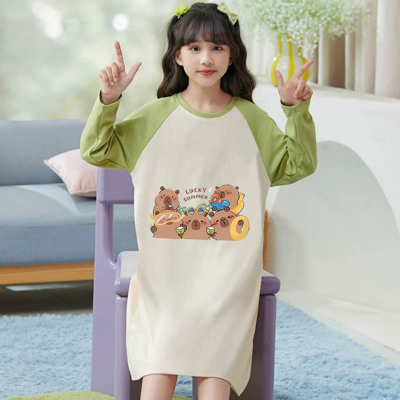 上新~布拉拉女童睡裙儿童春秋季薄款长袖家居服小女孩空调服睡衣