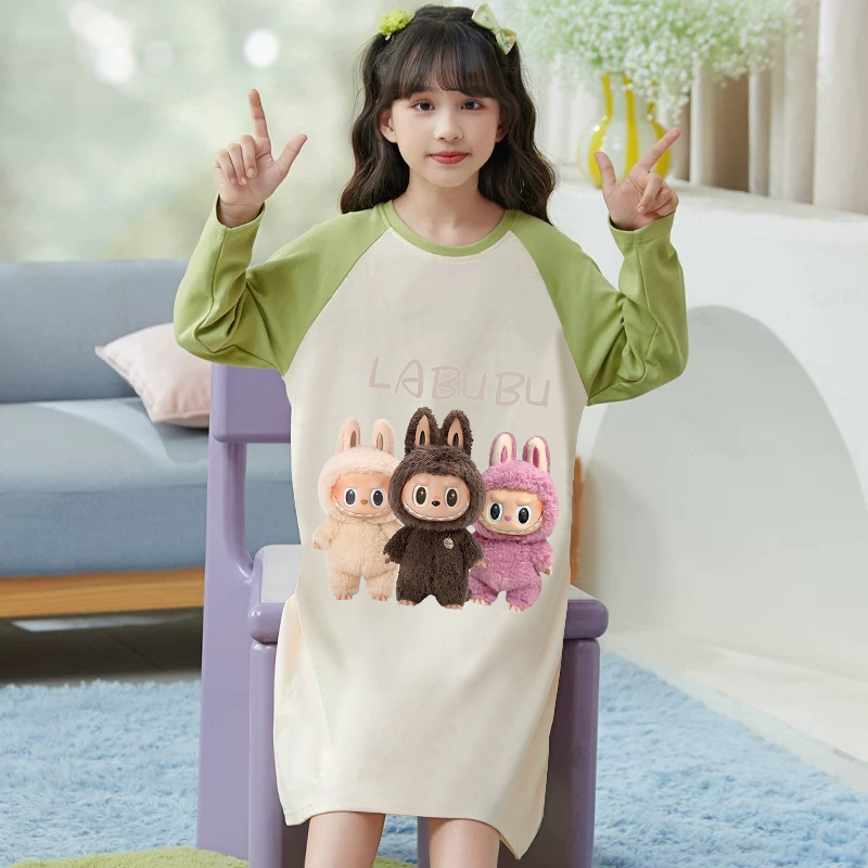搭配2件~布拉拉女童睡裙儿童秋冬季长袖家居服小女孩空调服睡衣