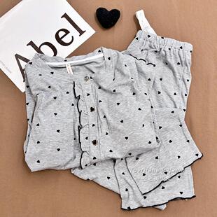 灰色爱心莫代尔月子服长袖 家居服 睡衣女产后孕妇哺乳带胸垫春秋季