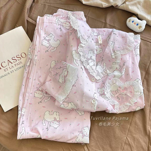 软萌奶猫卡通纯棉睡衣女春秋季长袖新款甜美可爱公主风套装家居服