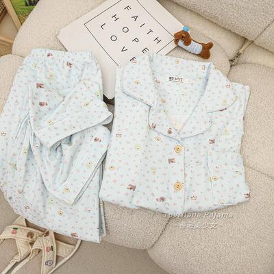 甜美风卡通小狗德绒长袖睡衣女