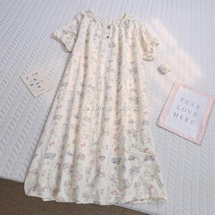 ins甜美风奶乎乎卡通旋转木马夏季云朵棉短袖睡裙女士家居服睡衣