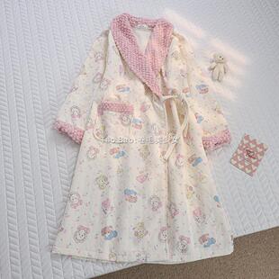 睡衣家居服 加厚保暖卡通宽松可爱新款 秋冬季 空气棉夹层睡袍女长袖