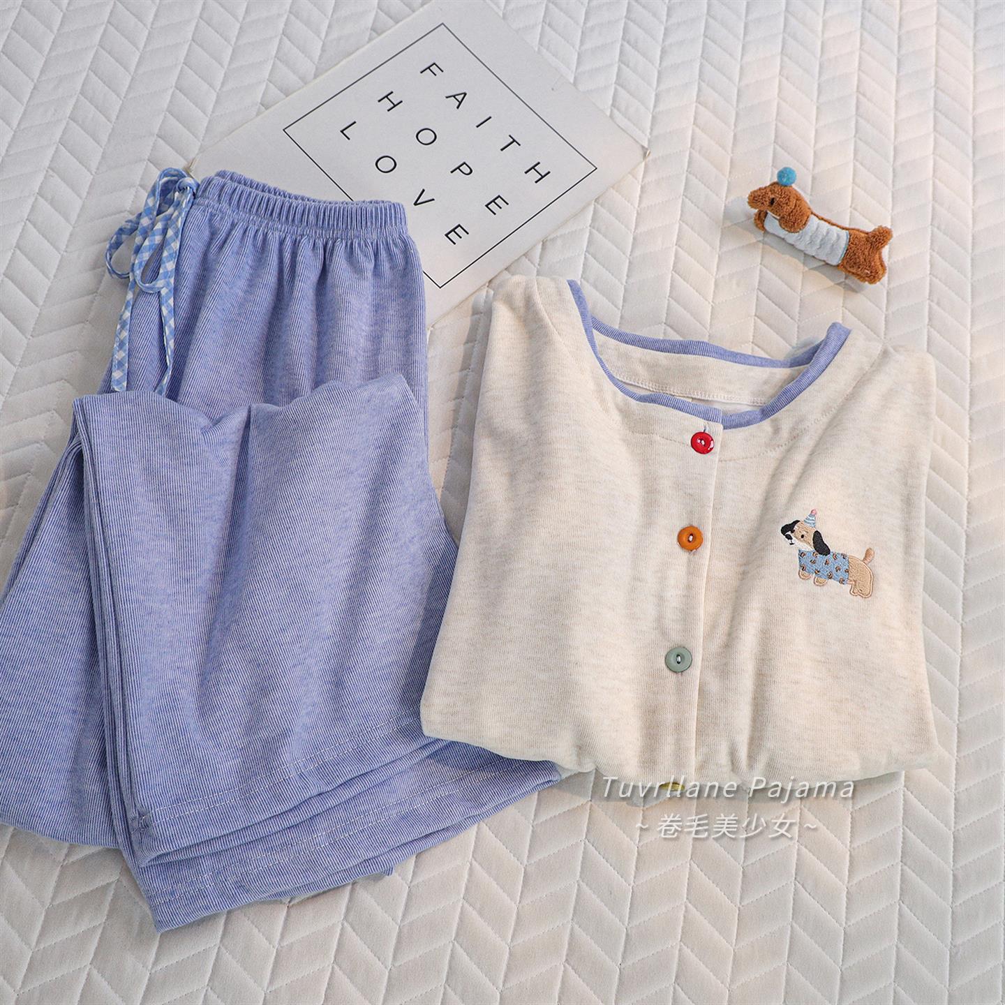 ins加厚德绒长袖睡衣女士2025春秋冬季新款羊绒卡通小狗家居服