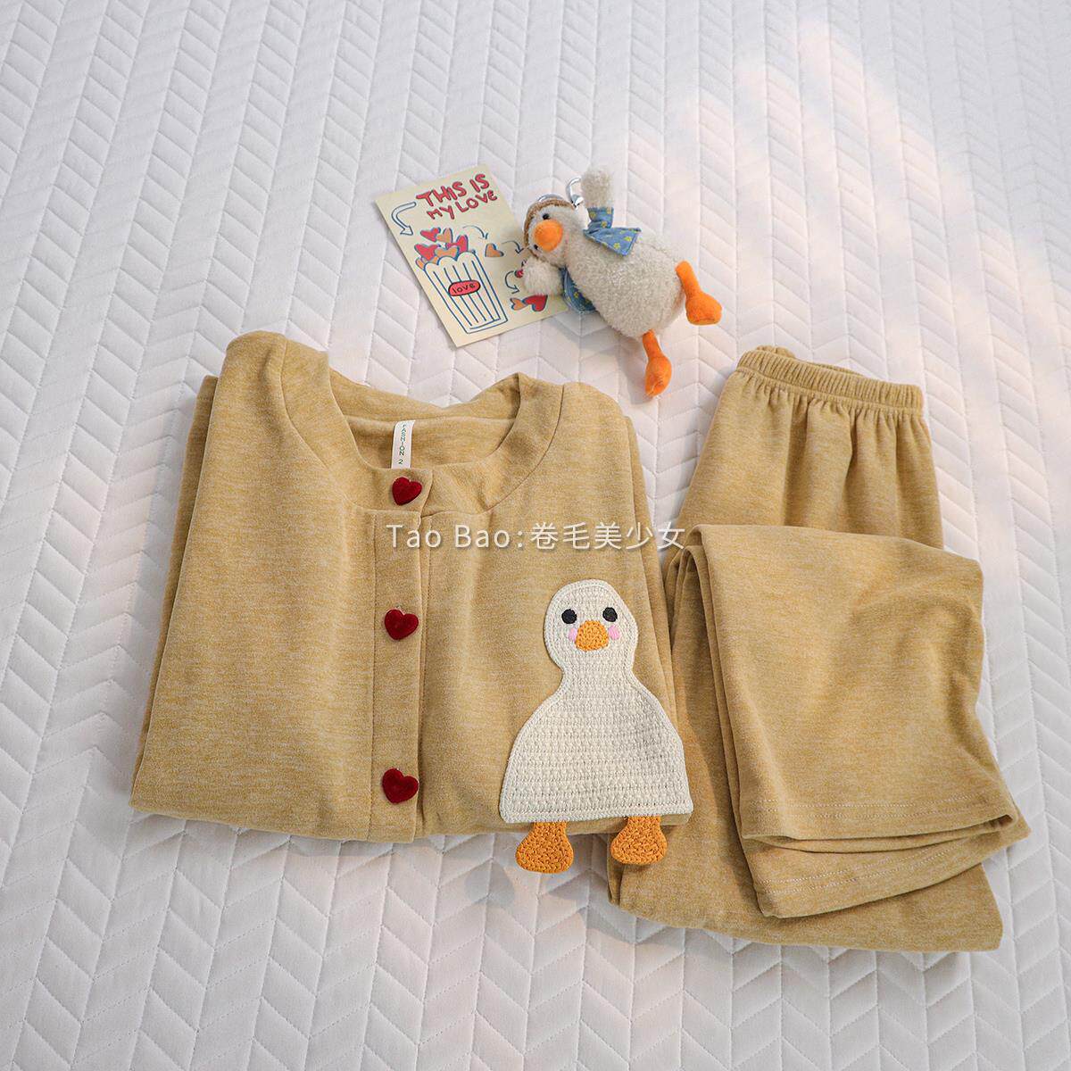 可爱卡通春秋冬季2025新款德绒长袖睡衣女保暖可外穿羊绒家居服,女士内衣/男士内衣/家居服,睡衣/家居服套装,淘宝优惠券,粉丝福利购,淘宝优惠卷