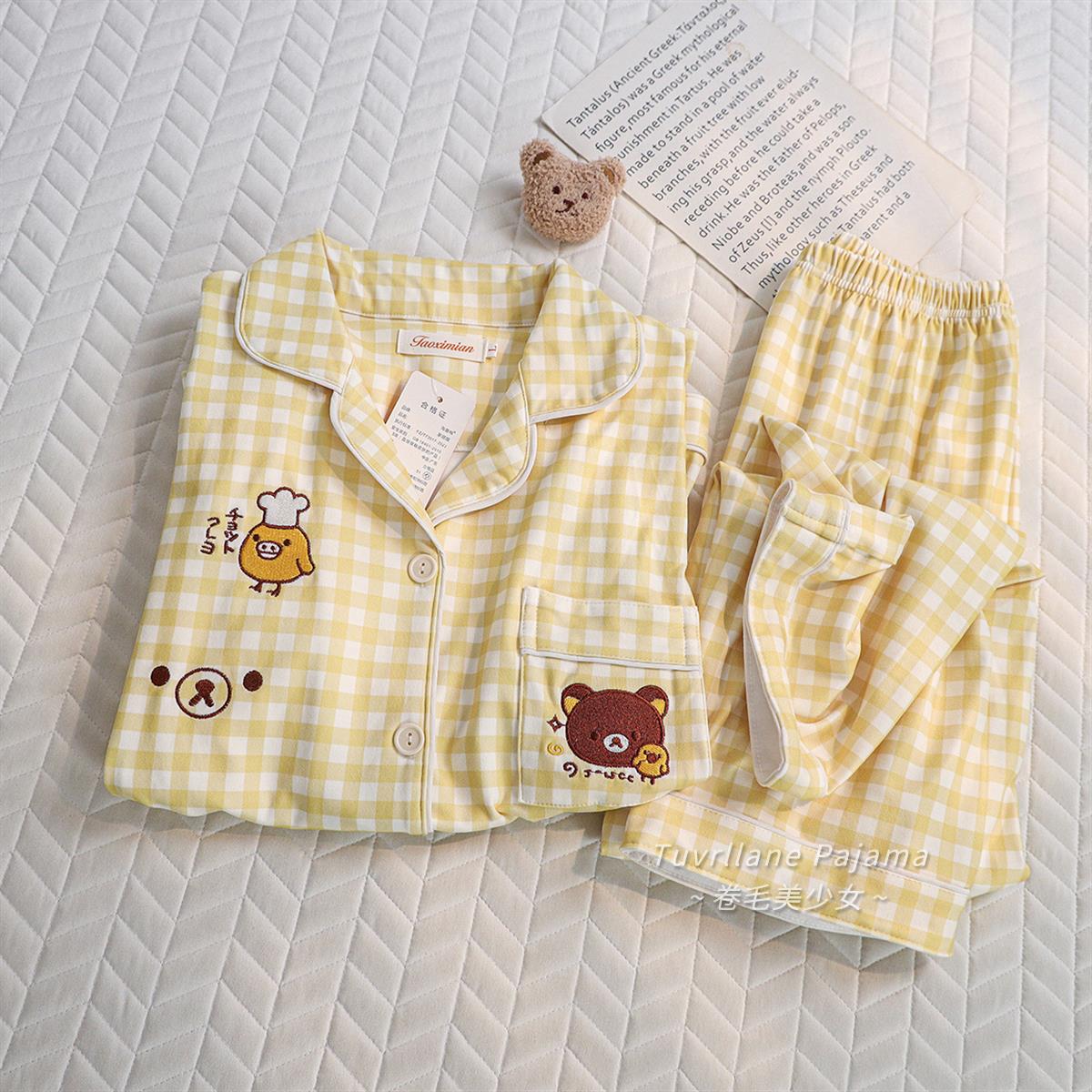 软fufu卡通轻松熊睡衣女2025秋冬新款长袖保暖德绒可爱格子家居服