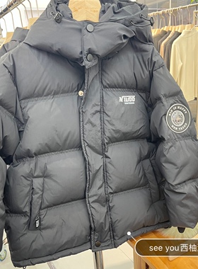 实体店童装男童女童黑色90白鸭绒连帽短款羽绒服中大童面包服