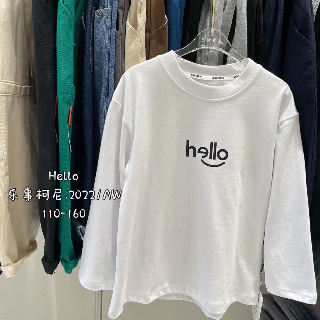 2022新款童装男童女童白色纯棉字母百搭长袖T恤中大童白t