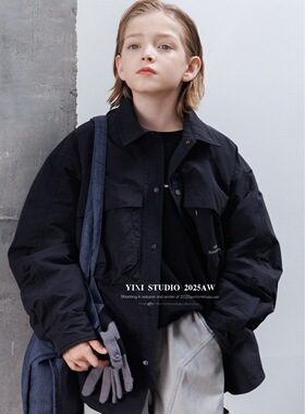 韩货冬装新款男童女童韩版休闲风衣外套黑色加棉百搭风衣外套