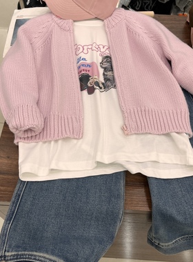 实体店秋冬童装女童粉紫色加厚针织开衫儿童韩版毛衣外套中大童