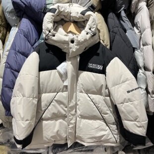 实体冬装新款男童女童米色连帽加厚保暖羽绒服中大童韩版面包服