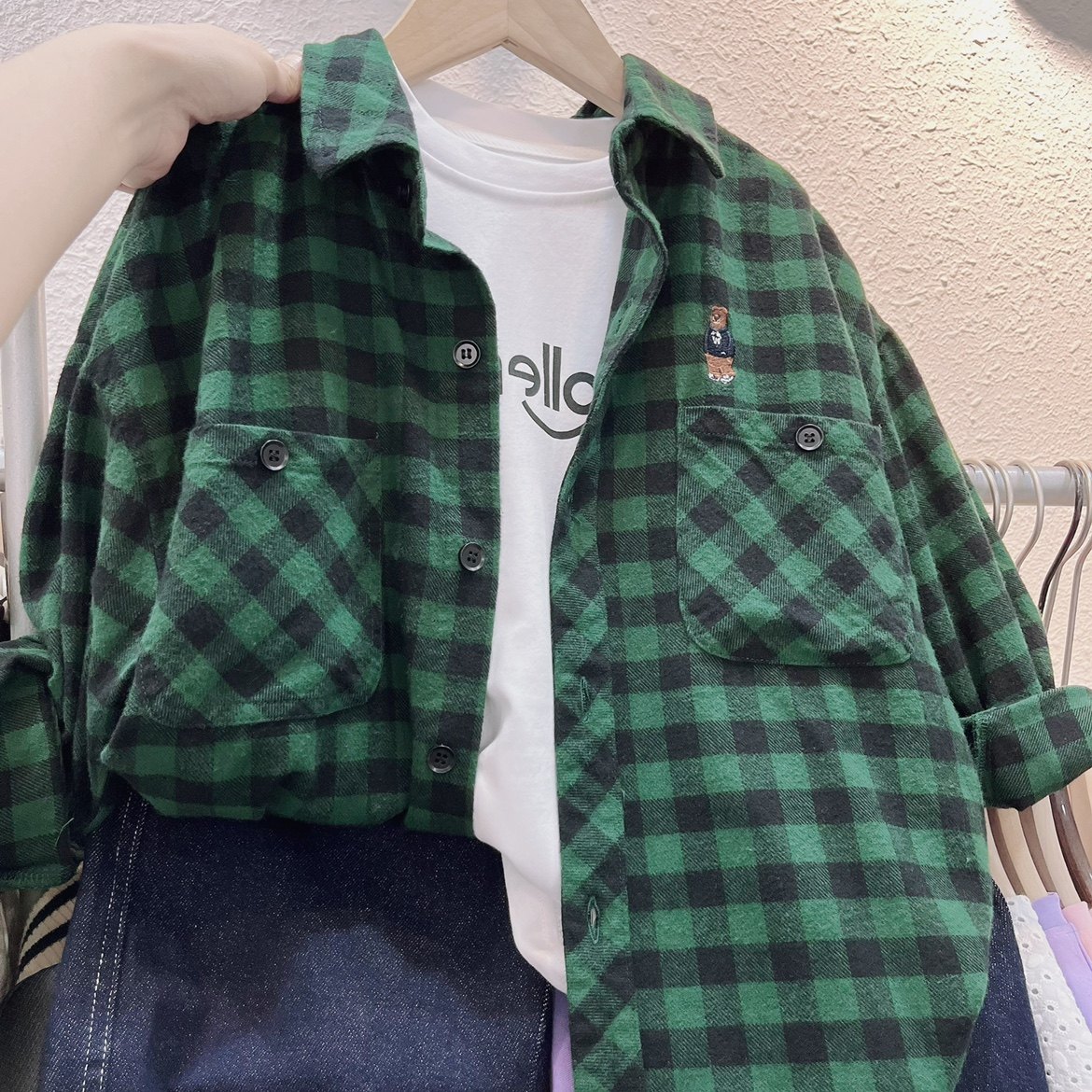 2022秋款童装男童女童韩系磨毛格子柔软衬衫儿童中大童衬衣