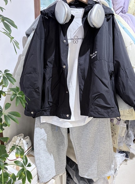 2026春装男童女童黑色连帽风衣外套韩版设计帅气冲锋衣外套