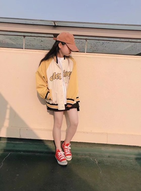 2023春款童装女童黄色字母棒球服中大童韩版休闲外套夹克