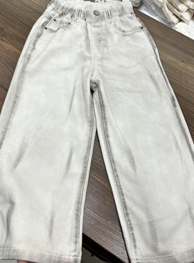 2024春款童装男童女童白色晕染工艺牛仔裤中大童韩版潮版阔腿裤