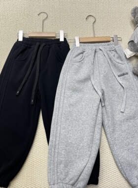 实体冬装新款男童女童韩版灰色黑色加绒卫裤运动加厚保暖裤外穿