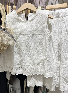 夏季新款女童韩版白色蕾丝无袖上衣半身裙两件套套装甜美度假风