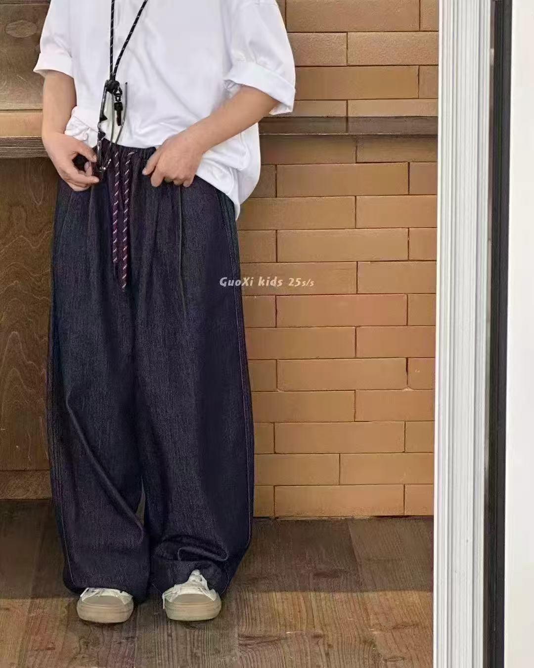2025夏装新款男童女童韩版休闲百搭牛仔裤中大童超薄深蓝色山本裤