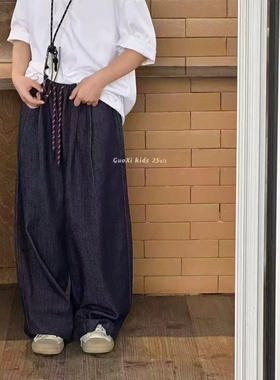 2025夏装新款男童女童韩版休闲百搭牛仔裤中大童超薄深蓝色山本裤