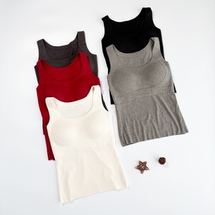 AUE ANA固定杯聚拢提拉背心无钢圈珍珠暖绒螺纹吊带外穿内衣6677