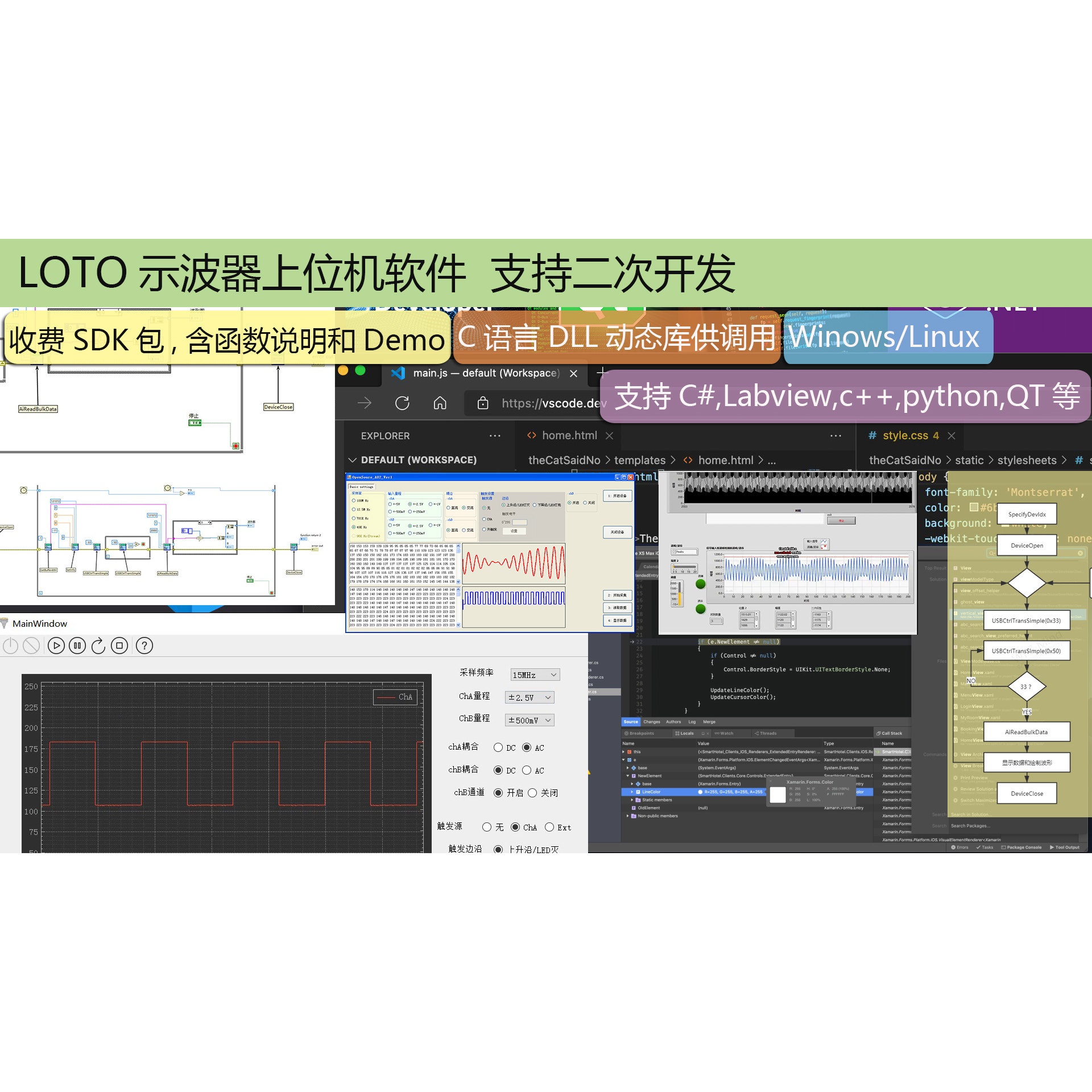 LOTO示波器SDK/示波器二次开发/数据采集卡软件开发/c# labview