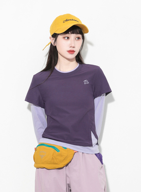 Hills Grace户外运动风拼接长袖修身显瘦透气速干徒步假两件T恤女