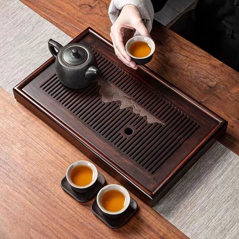 茶盘家用办公大中简约抽屉式排水功夫茶具茶台竹制茶盘长方形大方