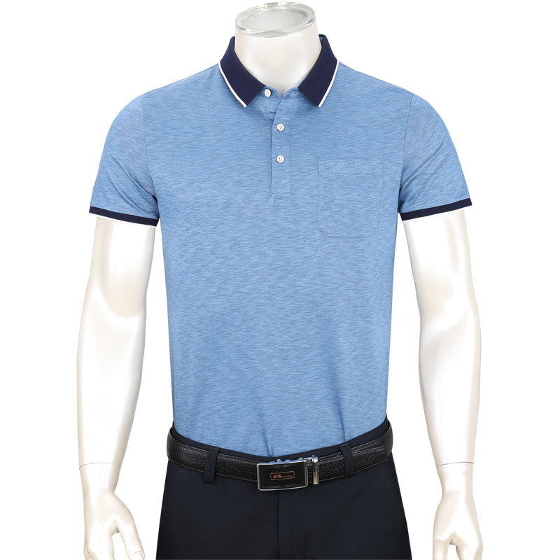 老爷车夏季薄款短袖t恤中老年爸爸装带口袋上衣polo衫夏装宽松型