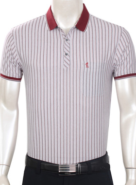 啄木鸟男装 夏装中年男士全棉翻领短袖t恤衫绿色棉质红色1222-5薄