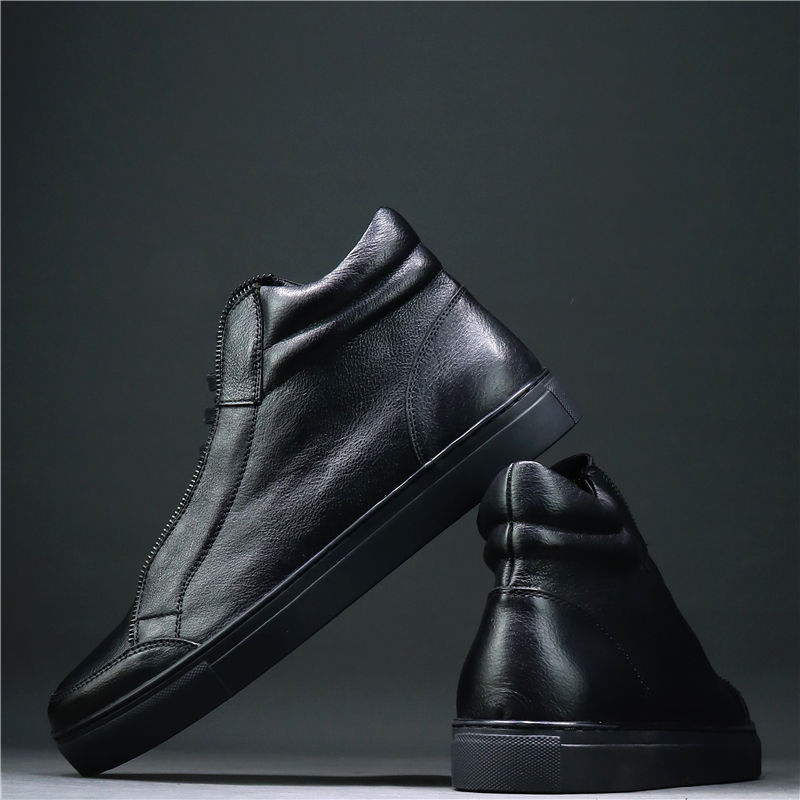 欧美风高帮皮鞋冬季加绒保暖棉鞋