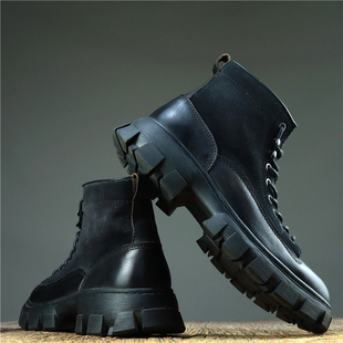 40码高端男鞋头层牛皮欧美厚底休闲工装马丁靴广州复古手工缝线鞋