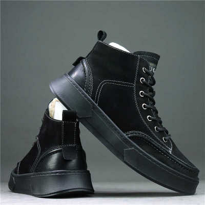 手工缝线皮鞋英伦风高帮板式男鞋