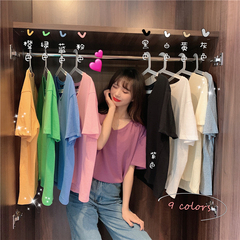 New summer style candy color collar short sleeve T-shirt