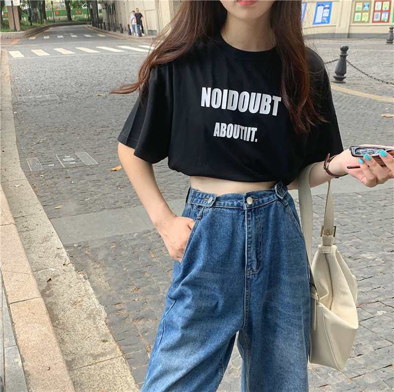 No reduction in real price ~ short t-shirt female 2021 new summer half sleeve loose Korean printed short sleeve