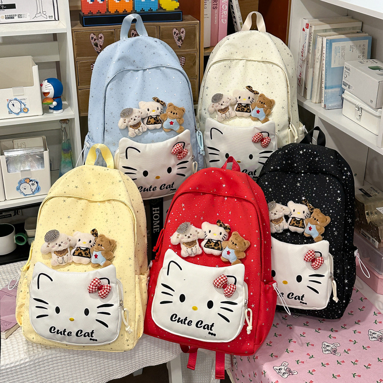 韩版新款可爱卡通猫咪书包女生初高中小学生高颜值百搭轻便双肩包