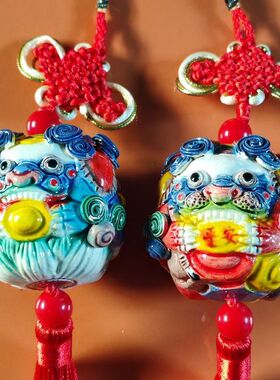 新年红陶瓷貔貅车挂摆件送礼