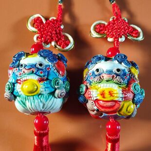 陶瓷貔貅挂件汽车装饰品新年红色中国结流苏车挂摆件高档送礼品