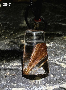 天然铜发晶无事牌晶中晶水晶吊坠