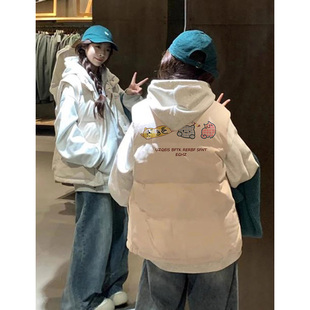 米白色坎肩加厚90白鸭绒羽绒服马甲女款冬小个子保暖学生马夹外套