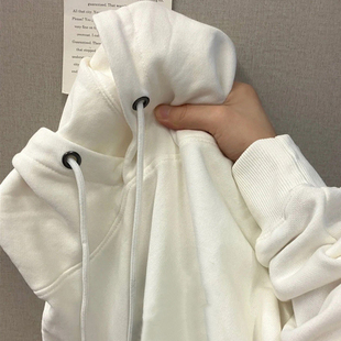 纯色加绒加厚连帽卫衣女秋冬季 ins国潮小众百搭oversize宽松上衣