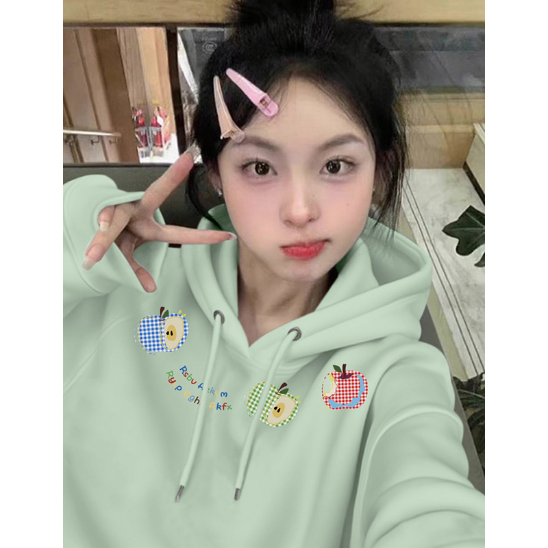 国潮牌苹果印花连帽卫衣女2025秋