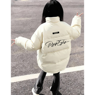 美式学院风90白鸭绒立领羽绒服女款冬季宽松百搭情侣装加厚外套潮