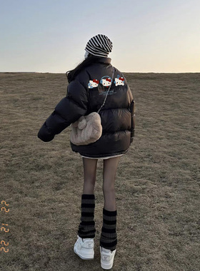 复古街头黑色90白鸭绒羽绒服女冬季2025新款宽松百搭加厚保暖外套