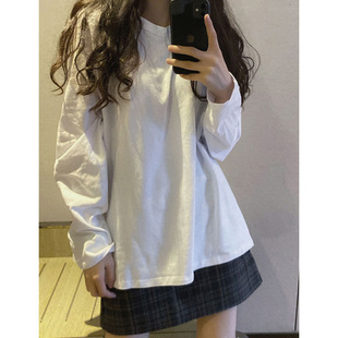 ins超火T恤女春季冬内搭纯色长袖打底衫韩版潮学生外穿宽松上衣服