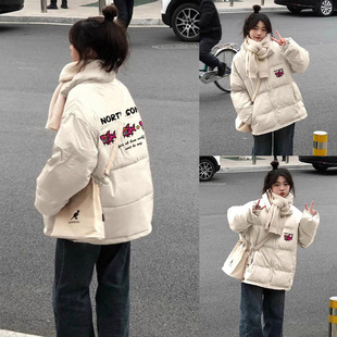 美式小个子学生90白鸭绒羽绒服女冬季加厚保暖宽松立领高级感外套