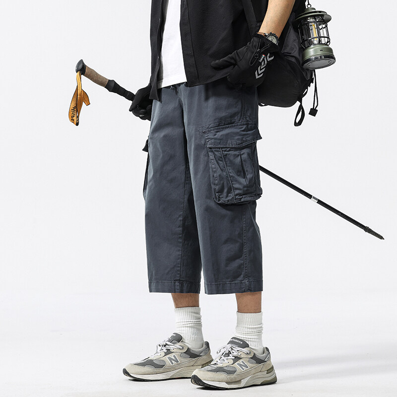 美式复古工装八分裤男士宽松直筒