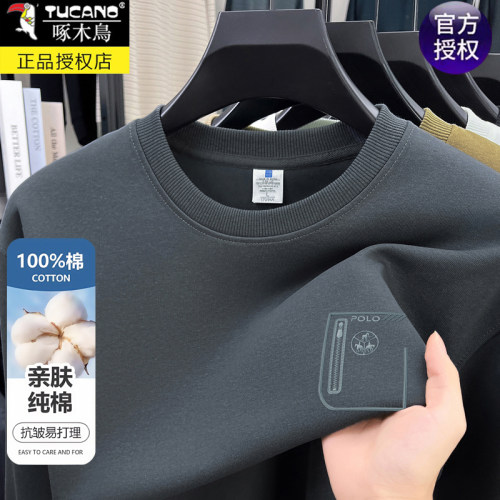 啄木鸟100%纯棉长袖卫衣打底衫男
