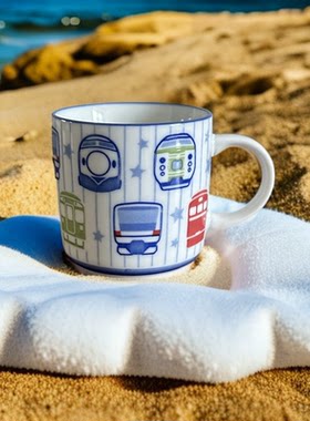 日本进口火车头马克杯水杯早餐牛奶杯家用釉下彩日式陶瓷小杯子