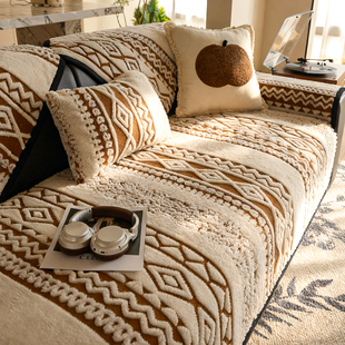 毛绒沙发垫冬季2025新款奶油高级感沙发垫布一片式防滑防猫抓盖布